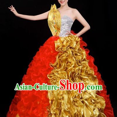 Opening Dance Big Swing Skirt Performance Costume Large Song Partner Dance Costume Female Fashion Modern Stage Long Skirt