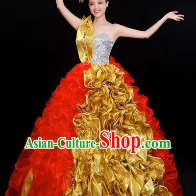 Opening Dance Big Swing Skirt Performance Costume Large Song Partner Dance Costume Female Fashion Modern Stage Long Skirt