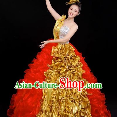 Opening Dance Big Swing Skirt Performance Costume Large Song Partner Dance Costume Female Fashion Modern Stage Long Skirt