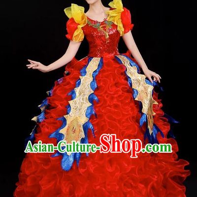 Opening Dance Big Swing Skirt Blessing Motherland Performance Costume Female Dancer Performance Long Skirt Large Adult Parade Costume