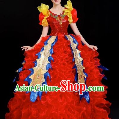 Opening Dance Big Swing Skirt Blessing Motherland Performance Costume Female Dancer Performance Long Skirt Large Adult Parade Costume
