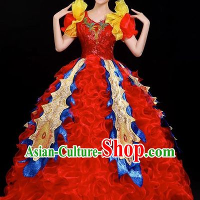 Opening Dance Big Swing Skirt Blessing Motherland Performance Costume Female Dancer Performance Long Skirt Large Adult Parade Costume