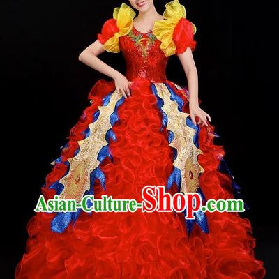Opening Dance Big Swing Skirt Blessing Motherland Performance Costume Female Dancer Performance Long Skirt Large Adult Parade Costume