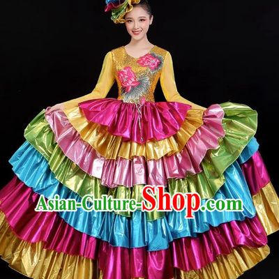 Opening Dance Big Swing Skirt Performance Costume Long Skirt Singing With Stage Large Ethnic Modern Dance Costume Female