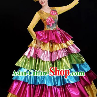 Opening Dance Big Swing Skirt Performance Costume Long Skirt Singing With Stage Large Ethnic Modern Dance Costume Female