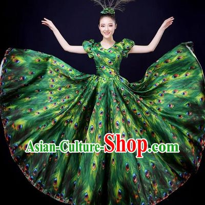 Peacock Dance Large Skirt Performance Clothing Female Parade Clothing 540 Swing Dai Opening Dance Performance Dance Clothing