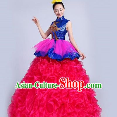 Opening Dance Big Swing Skirt Performance Costume Female Long Skirt Chorus Stage Costume Performance Costume Dance