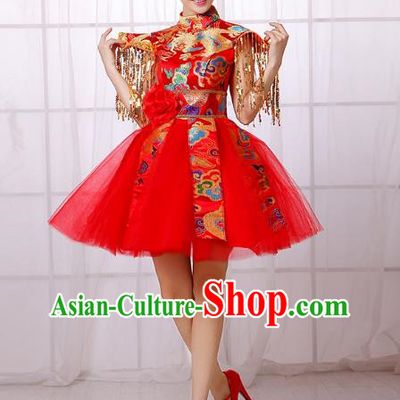 Red Chinese Style Allegro Dance Costume Adult Water Drum Modern Dance Square Dance Dress Drumming Costume Female