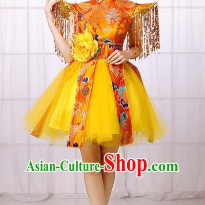 Yellow Chinese Style Allegro Dance Costume Adult Water Drum Modern Dance Square Dance Dress Drumming Costume Female