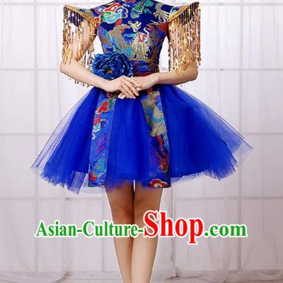 Blue Chinese Style Allegro Dance Costume Adult Water Drum Modern Dance Square Dance Dress Drumming Costume Female