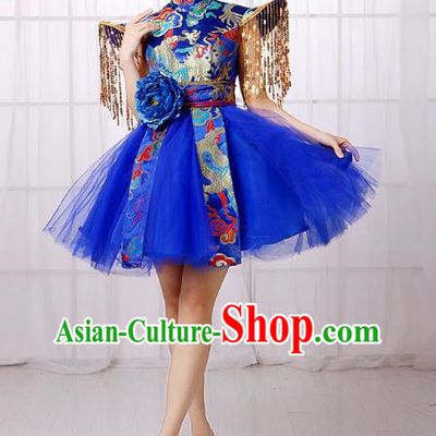 Blue Chinese Style Allegro Dance Costume Adult Water Drum Modern Dance Square Dance Dress Drumming Costume Female