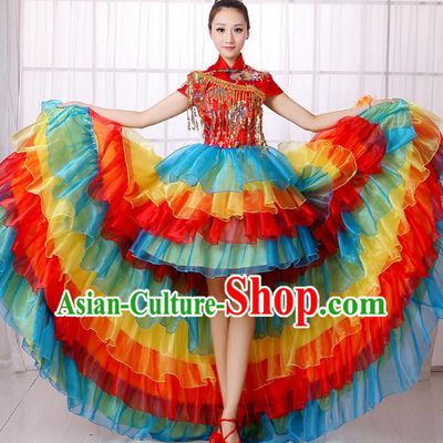 Two Color Opening Dance Costume Performance Costume Large Swing Skirt Flower Blooming Prosperity Dance Costume Stage Costume