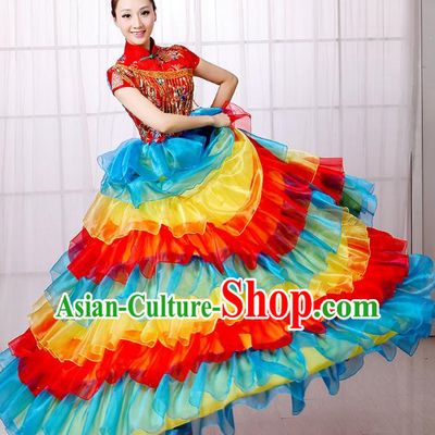 Two Color Opening Dance Costume Performance Costume Large Swing Skirt Flower Blooming Prosperity Dance Costume Stage Costume