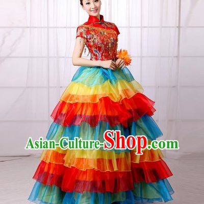 Two Color Opening Dance Costume Performance Costume Large Swing Skirt Flower Blooming Prosperity Dance Costume Stage Costume