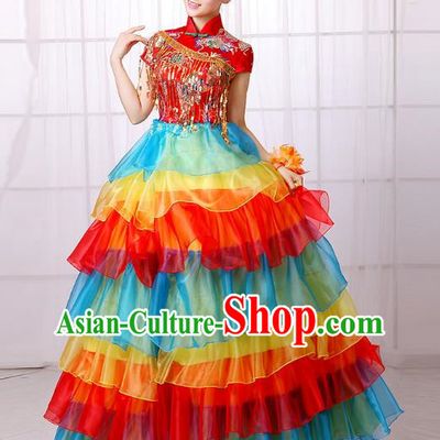 Two Color Opening Dance Costume Performance Costume Large Swing Skirt Flower Blooming Prosperity Dance Costume Stage Costume