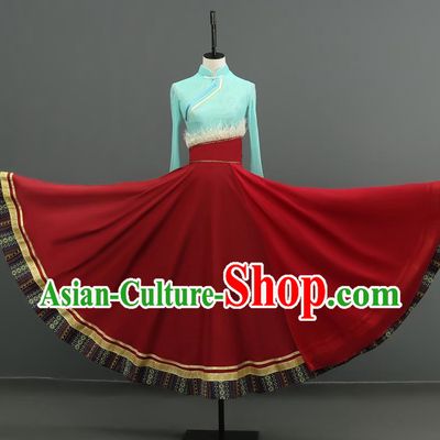 Performance Clothing Stage Performance Tibetan Dance Clothing Chinese Minority Class Practice Art Test Mid Length Skirt