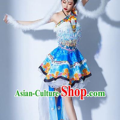 Light Blue Parade Performance Costumes Women Troupe Performance Costumes Opening Dance Song Accompaniment Dance Performance Costumes Female Tutu Skirt