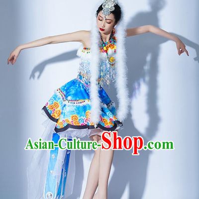 Light Blue Parade Performance Costumes Women Troupe Performance Costumes Opening Dance Song Accompaniment Dance Performance Costumes Female Tutu Skirt