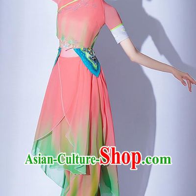 Ikbu Bridge Performance Costume Female Elegant Painting Tea Leisurely Expressive Dance Costume Jiaozhou Yangko Bamboo Hat Group Dance Tea Picking Girl