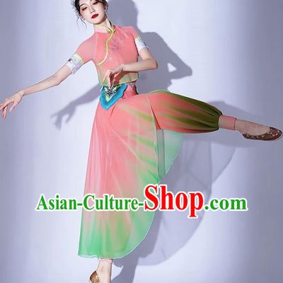 Ikbu Bridge Performance Costume Female Elegant Painting Tea Leisurely Expressive Dance Costume Jiaozhou Yangko Bamboo Hat Group Dance Tea Picking Girl