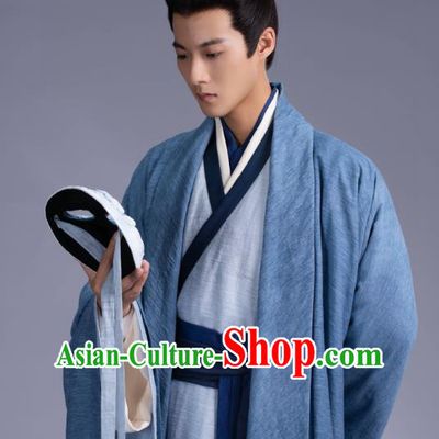 China Ancient Scholar Blue Costumes An Ancient Love Song Shen Buyan Robes TV Series Young Childe Hanfu Clothing