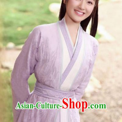 Chinese Ancient Goddess Lilac Dress TV Series The Starry Love Female Swordsman Liguang Ye Tan Clothing Complete Set