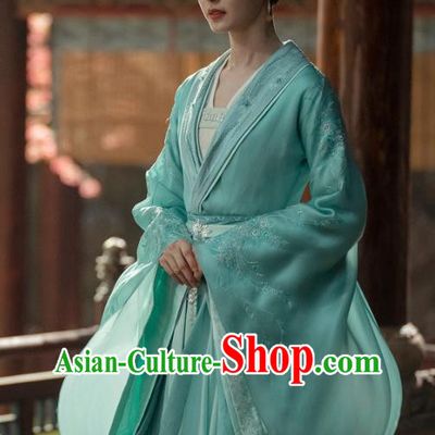 Chinese Song Dynasty Noble Woman Garment Costumes Drama Destined Chang Feng Du Elegant Lady Liu Yu Ru Blue Dresses