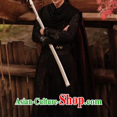 Chinese Ancient Young Warrior Black Outfit Xian Xia Drama The Starry Love Hero La Mu Garment Costumes