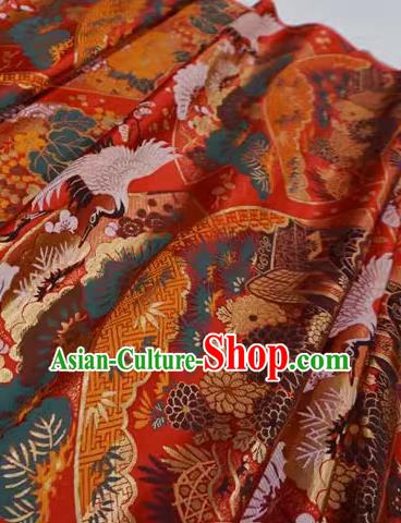 Red Traditional Brocade Fabric Japanese Classical Crane Pattern Design Nishijin Cloth Kimono Drapery Red Traditional Brocade Fabric Japanese Classical Crane Pattern Design Nishijin Cloth Kimono Drapery