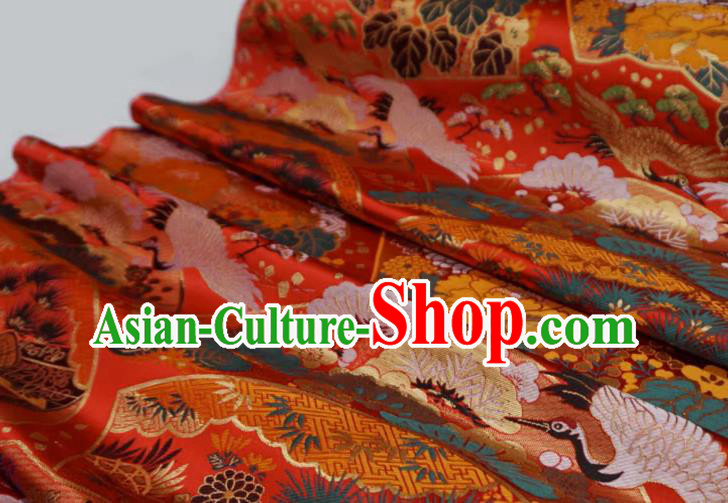 Red Traditional Brocade Fabric Japanese Classical Crane Pattern Design Nishijin Cloth Kimono Drapery Red Traditional Brocade Fabric Japanese Classical Crane Pattern Design Nishijin Cloth Kimono Drapery