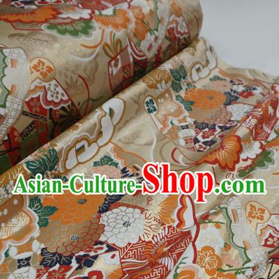 Light Golden Japanese Nishijin Cloth Kimono Material Traditional Brocade Fabric