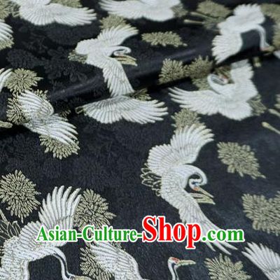 Black Chinese Traditional Brocade Fabric Ancient Hanfu Cloth Classical Cranes Pattern Design Material