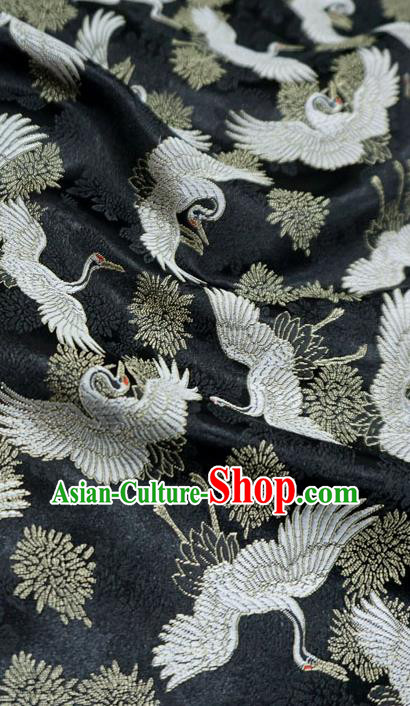 Black Chinese Traditional Brocade Fabric Ancient Hanfu Cloth Classical Cranes Pattern Design Material Black Chinese Traditional Brocade Fabric Ancient Hanfu Cloth Classical Cranes Pattern Design Material