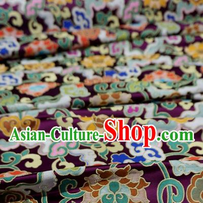 Deep Purple Chinese Tibetan Dress Cloth Classical Lotus Pattern Material Traditional Design Brocade Fabric