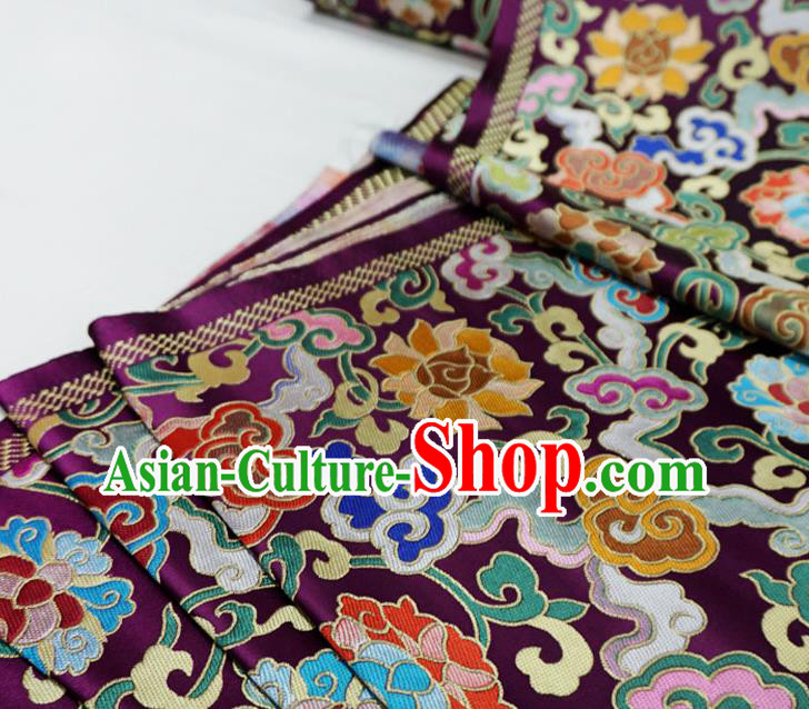 Deep Purple Chinese Tibetan Dress Cloth Classical Lotus Pattern Material Traditional Design Brocade Fabric Deep Purple Chinese Tibetan Dress Cloth Classical Lotus Pattern Material Traditional Design Brocade Fabric