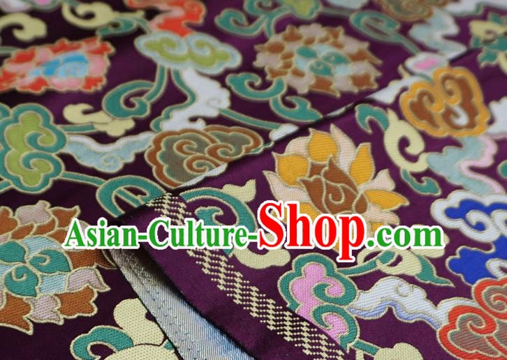 Deep Purple Chinese Tibetan Dress Cloth Classical Lotus Pattern Material Traditional Design Brocade Fabric Deep Purple Chinese Tibetan Dress Cloth Classical Lotus Pattern Material Traditional Design Brocade Fabric