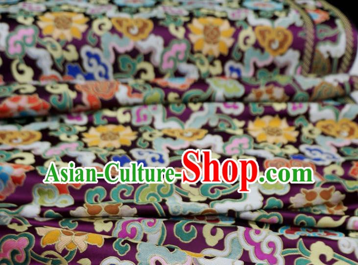 Deep Purple Chinese Tibetan Dress Cloth Classical Lotus Pattern Material Traditional Design Brocade Fabric Deep Purple Chinese Tibetan Dress Cloth Classical Lotus Pattern Material Traditional Design Brocade Fabric