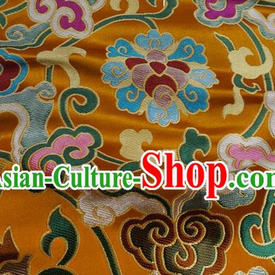 Golden Chinese Classical Rosette Pattern Material Traditional Design Brocade Fabric Tibetan Dress Cloth