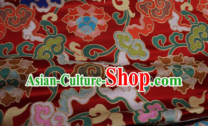 Red Chinese Tibetan Dress Cloth Classical Rosette Pattern Material Traditional Design Brocade Fabric Red Chinese Tibetan Dress Cloth Classical Rosette Pattern Material Traditional Design Brocade Fabric