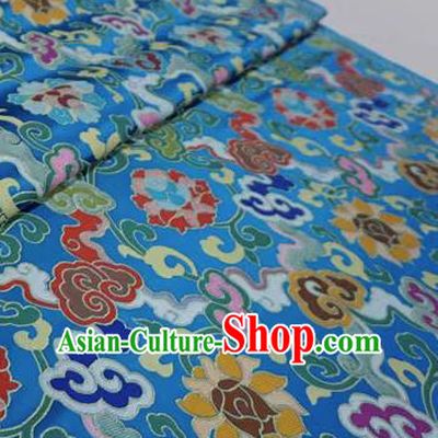 Blue Chinese Traditional Design Brocade Fabric Tibetan Dress Cloth Classical Rosette Pattern Material