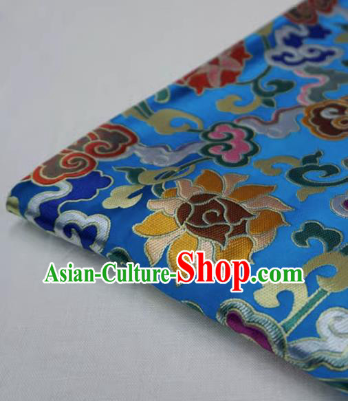 Blue Chinese Traditional Design Brocade Fabric Tibetan Dress Cloth Classical Rosette Pattern Material Blue Chinese Traditional Design Brocade Fabric Tibetan Dress Cloth Classical Rosette Pattern Material