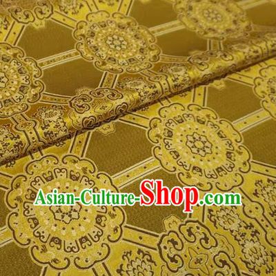 Golden Chinese Tibetan Dress Cloth Classical Rosette Pattern Material Traditional Design Brocade Fabric