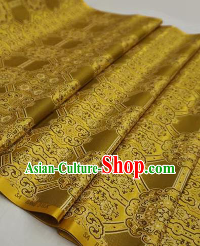 Golden Chinese Tibetan Dress Cloth Classical Rosette Pattern Material Traditional Design Brocade Fabric Golden Chinese Tibetan Dress Cloth Classical Rosette Pattern Material Traditional Design Brocade Fabric