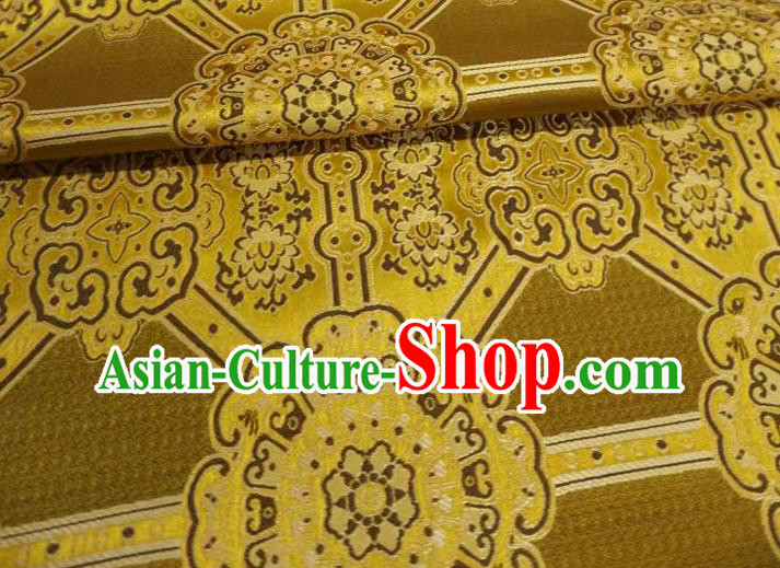 Golden Chinese Tibetan Dress Cloth Classical Rosette Pattern Material Traditional Design Brocade Fabric Golden Chinese Tibetan Dress Cloth Classical Rosette Pattern Material Traditional Design Brocade Fabric