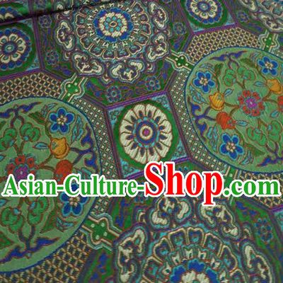 Green China Classical Rosette Plum Pattern Material Traditional Design Brocade Fabric Tibetan Costume Cloth