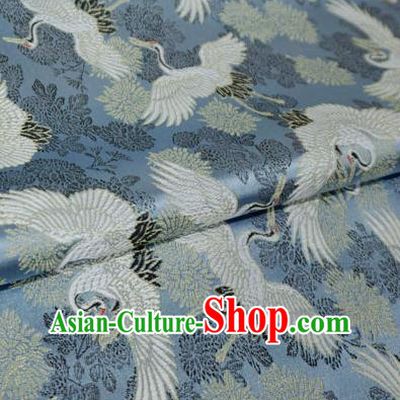 Blue Traditional Kimono Design Brocade Fabric Japanese Costume Cloth Classical Cranes Pattern Material