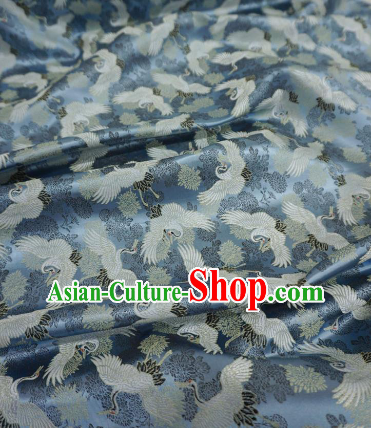 Blue Traditional Kimono Design Brocade Fabric Japanese Costume Cloth Classical Cranes Pattern Material Blue Traditional Kimono Design Brocade Fabric Japanese Costume Cloth Classical Cranes Pattern Material