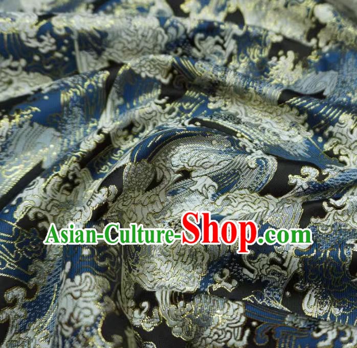 Black Classical Waves Pattern Material Japanese Traditional Design Brocade Fabric Kimono Nishijin Cloth Black Classical Waves Pattern Material Japanese Traditional Design Brocade Fabric Kimono Nishijin Cloth