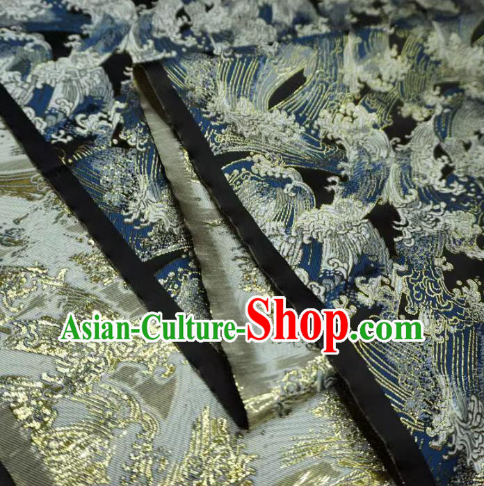 Black Classical Waves Pattern Material Japanese Traditional Design Brocade Fabric Kimono Nishijin Cloth Black Classical Waves Pattern Material Japanese Traditional Design Brocade Fabric Kimono Nishijin Cloth