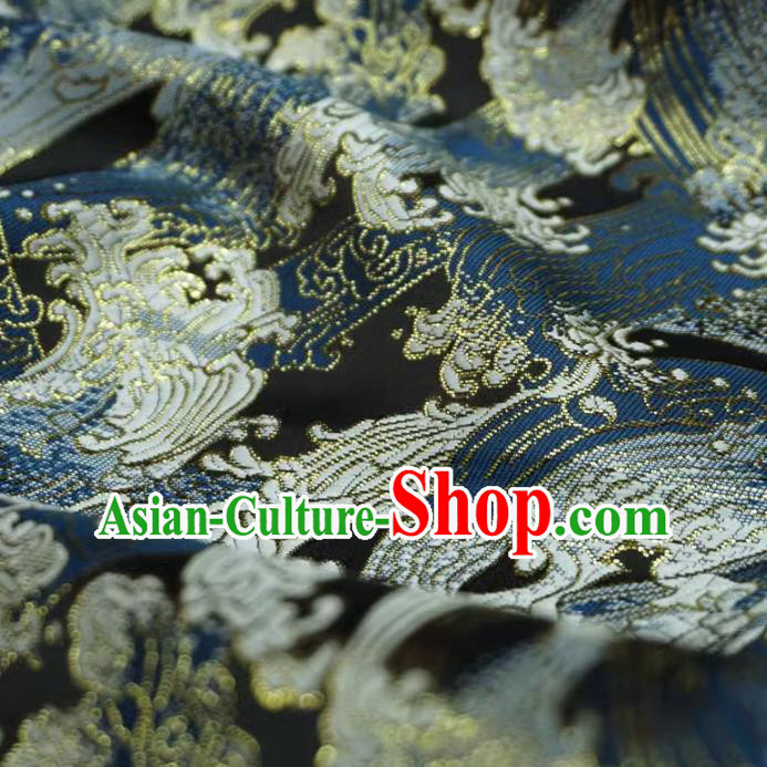 Black Classical Waves Pattern Material Japanese Traditional Design Brocade Fabric Kimono Nishijin Cloth Black Classical Waves Pattern Material Japanese Traditional Design Brocade Fabric Kimono Nishijin Cloth